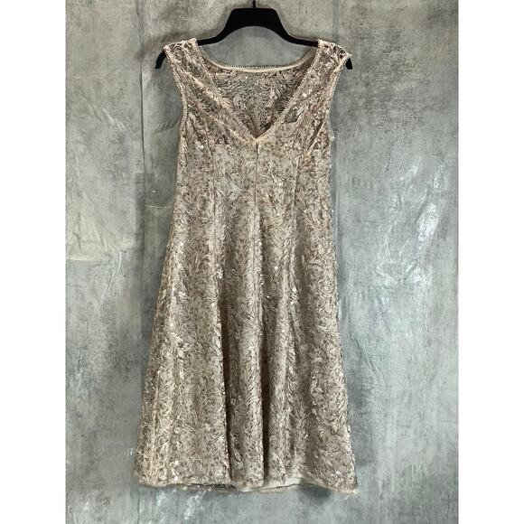 ADRIANNA PAPELL Women's Marble Embroidered Sequin Sleeveless Cocktail Dress - Picture 4 of 13